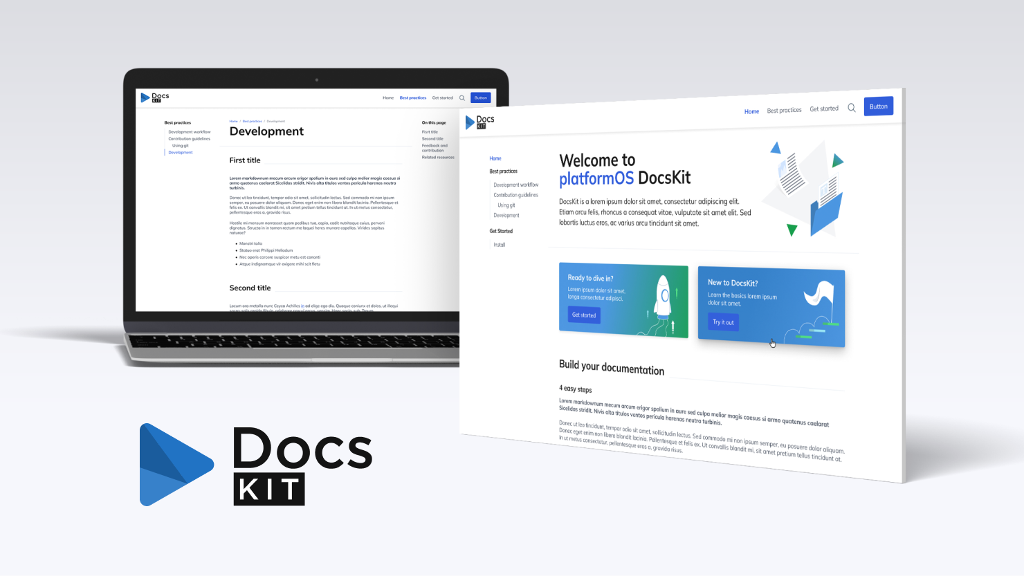 DocsKit home page and inner page screenshots